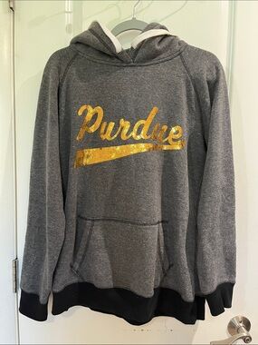 Purdue University Gold Sequined Sweatshirt Sz L Gray Hoodie Collegiate Fandom